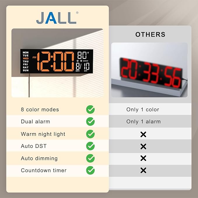 JALL 16" Large Digital Wall Mount Clock, Count Down Timer, Big LED, RGB Color - Image 8