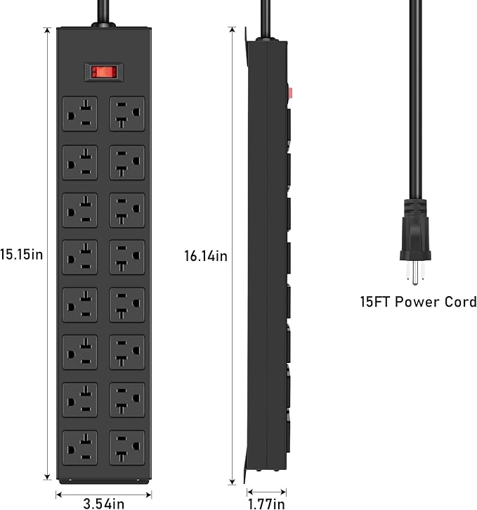 JUNNUJ Heavy Duty 20 Amp Power Strip, Garage 16 Outlets Metal 12 Gauge Surge - Image 2