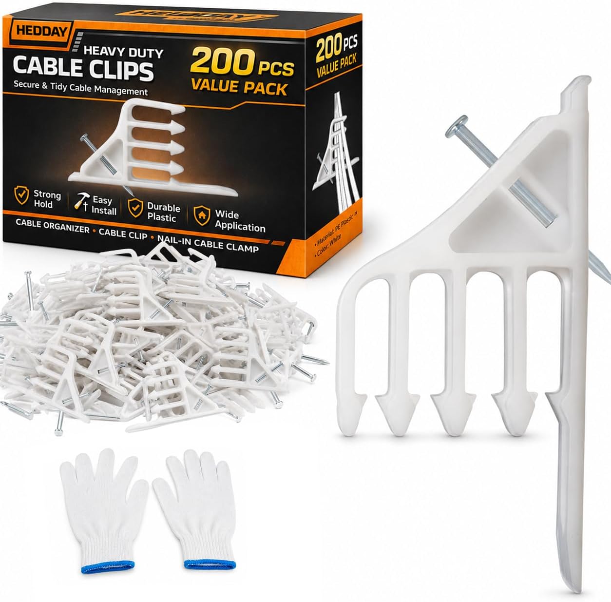 Multi-Cable Staples 200 Pack, White Electrical Wire Stackers, Steel Nails | Multi-Wire Cable Clips Compatible with Romex NM Cable Coaxial CAT5 and CAT6 Data Lines, Nail-On Fasteners for Wood Studs