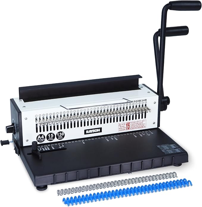 Rayson TD-1500B34R Binding Machine, Round Holes, 3:1 Pitch Wire-O Binder Punch by RAYSON