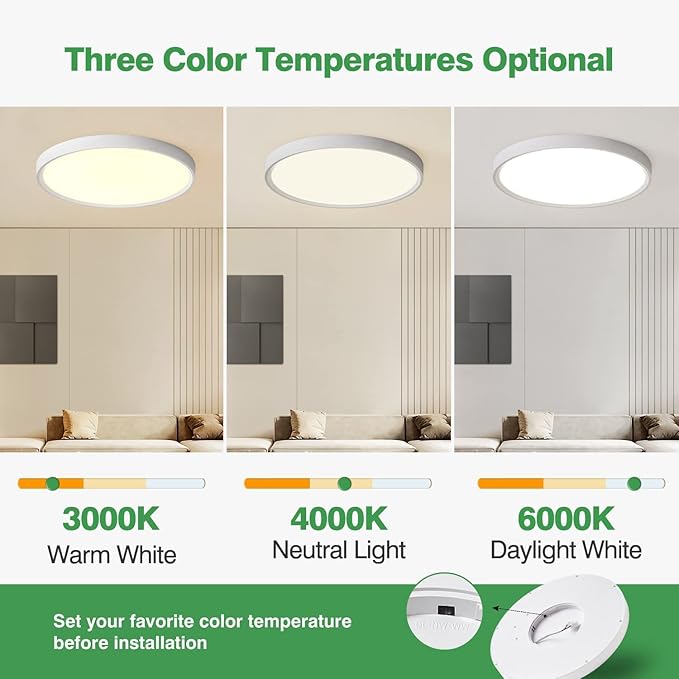 2PK 15.8 Inch LED Flush Mount Ceiling Light, 3000K/4000K/6000K CCT Selectable - Image 2