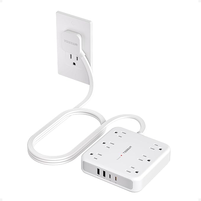 TESSAN Surge Protector Power Strip 2100J, 5 Ft Flat Plug Extension Cord by TESSAN