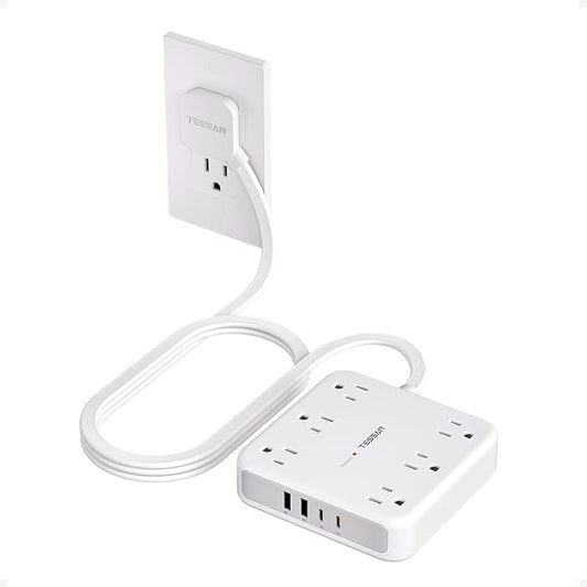 TESSAN Surge Protector Power Strip 2100J, 5 Ft Flat Plug Extension Cord by TESSAN