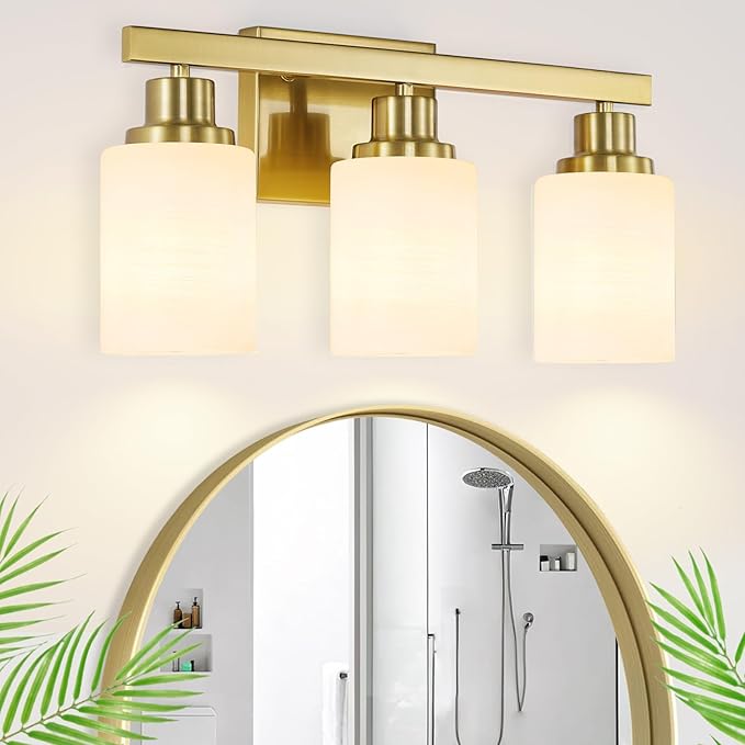 DIKAIDA 3-Light Gold Bathroom Light Fixtures, Modern Vanity Light - Image 8