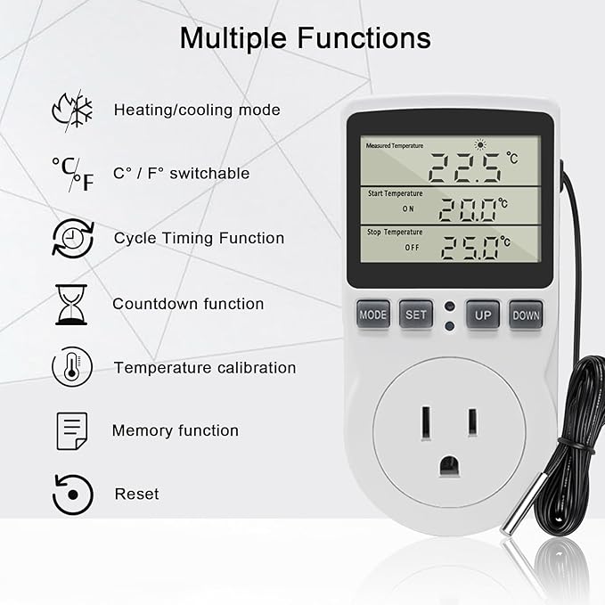 KETOTEK Digital Thermostat Outlet Plug Temperature Controller Outlet Socket - Image 2