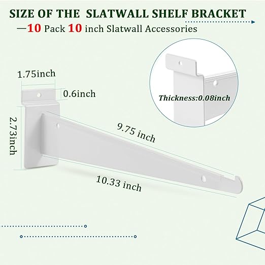 AYAYGD 10 Inch Slat Wall Knife Shelf Bracket, 10 Pack Heavy Duty Slatwall - Image 2