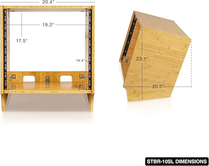Sound Town DIY 10U Angled Desktop Turret Studio Rack, Solid Carbonized Bamboo - Image 5