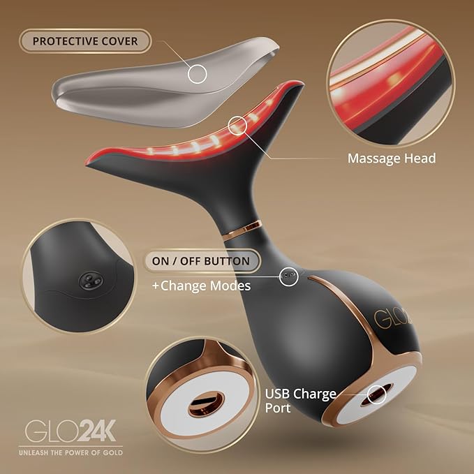 GLO24K Red Light Face & Neck Beauty Device – 3-in-1 Facial Massager Tool - Image 5