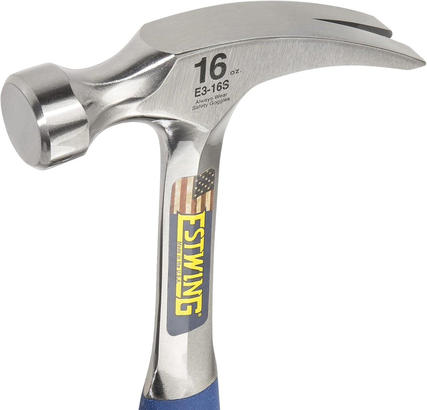 ESTWING Hammer - 16 oz Straight Rip Claw with Smooth Face & Shock Reduction Grip - E3-16S & 3-Piece Pry Bar Set - 5.5", 7.5" & 10" Nail Pullers with Wide, Thin Blades