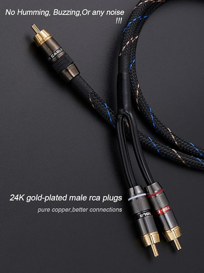 JORZOR Audiophile RCA to 2RCA Subwoofer Cable, 1 RCA Male to 2 RCA Male Audio - Image 3
