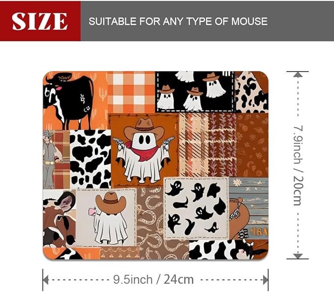 Ghost Cowboy Patchwork Halloween Square Mouse pad, Waterproof, Anti Slip Rubber - Image 2