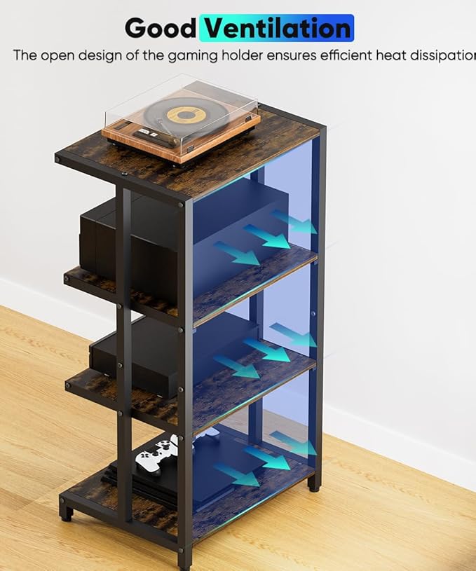 Ardier 4-Tier Wooden Media Stand, AV Media Stand Corner Shelf - Image 3