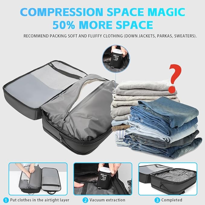 Vacuum Backpack Travel with Pump, 40L Expandable Carry on Compression Backpack - Image 4