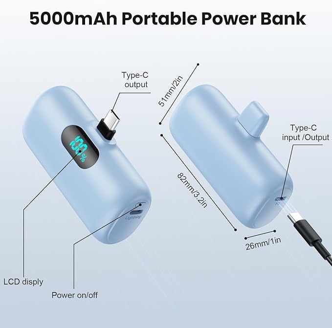 Mini Portable Charger USB C Power Bank, Upgraded 5000mAh PD Fast Charging - Image 5