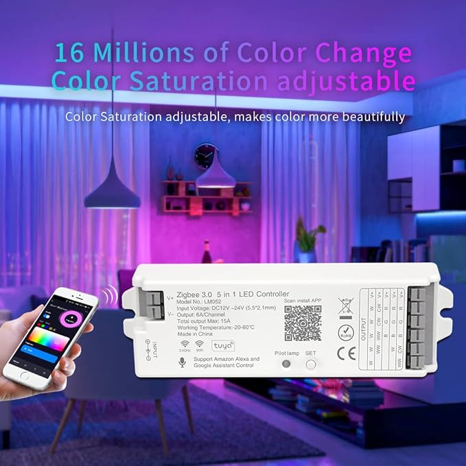 FCOB 5in1 LM052 Tuya Zigbee3.0 LED Controller Support Monochrome CCT RGB RGBW - Image 5