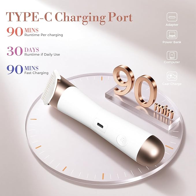 Bikini Trimmer for Women, 2 in 1 Electric Shaver for Women, Pubic Hair Trimmer - Image 5