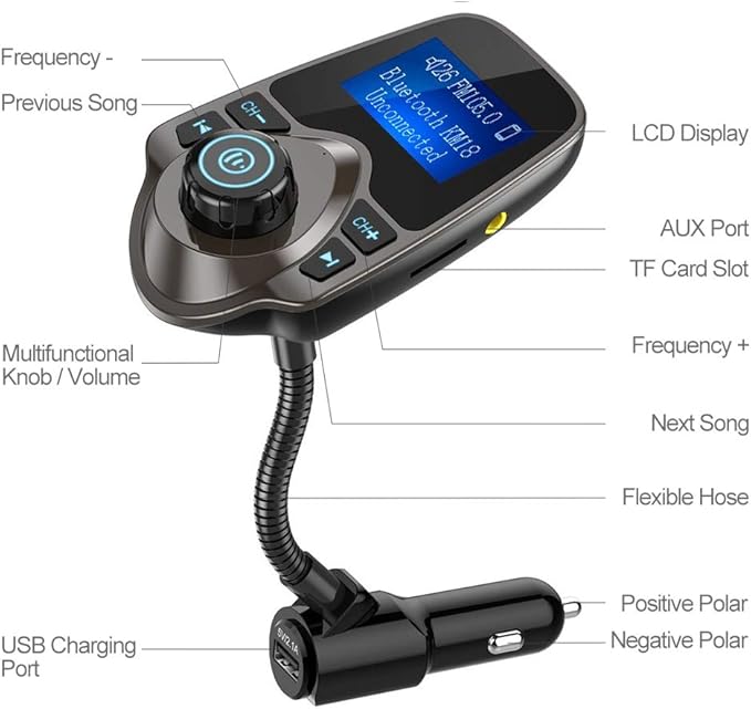 Nulaxy Bluetooth Car FM Transmitter Audio Adapter Receiver Wireless Handsfree - Image 4
