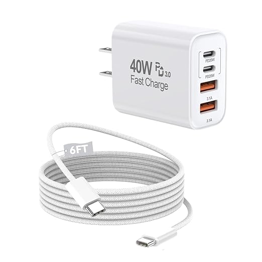 40W iPhone 17/16/15 Fast Charger, PD 40W Type C Apple Charger 4 Port Wall Plug by Dazana