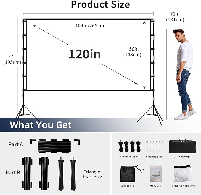 Projector Screen and Stand, Wootfairy 120 inch Foldable and Portable Projection - Image 2