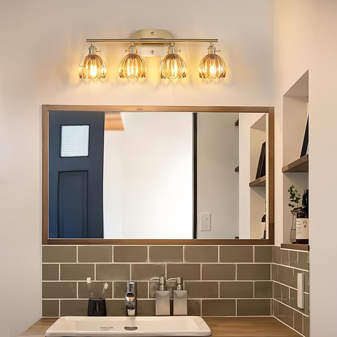 Shenmoyl Bathroom Light Fixtures, 4-Light Brass Vanity Wall Light Over Mirror - Image 5