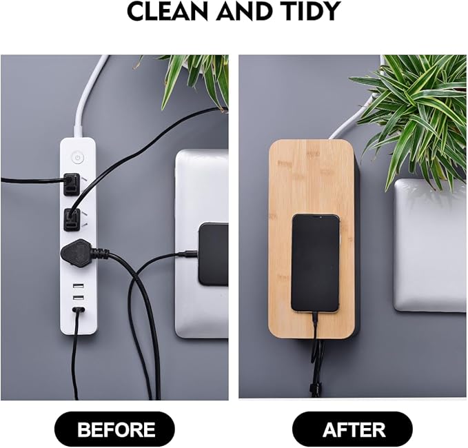 2 Pack Large Cable Management Box – Wooden Style Cord Organizer Box and Cover - Image 6