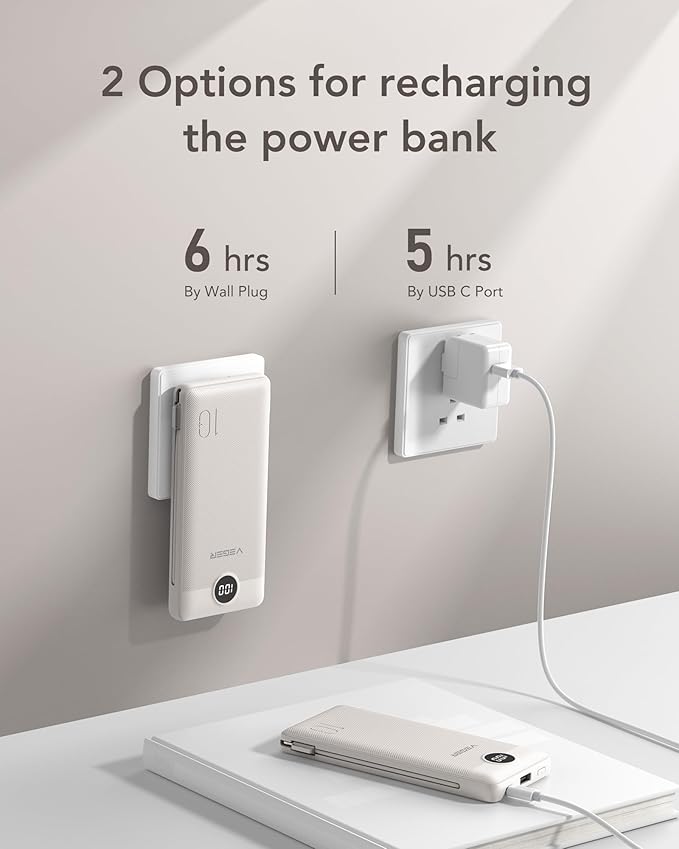 VEGER Portable Charger with Built-in AC Plug and Cables, All in One 10000mAh - Image 5