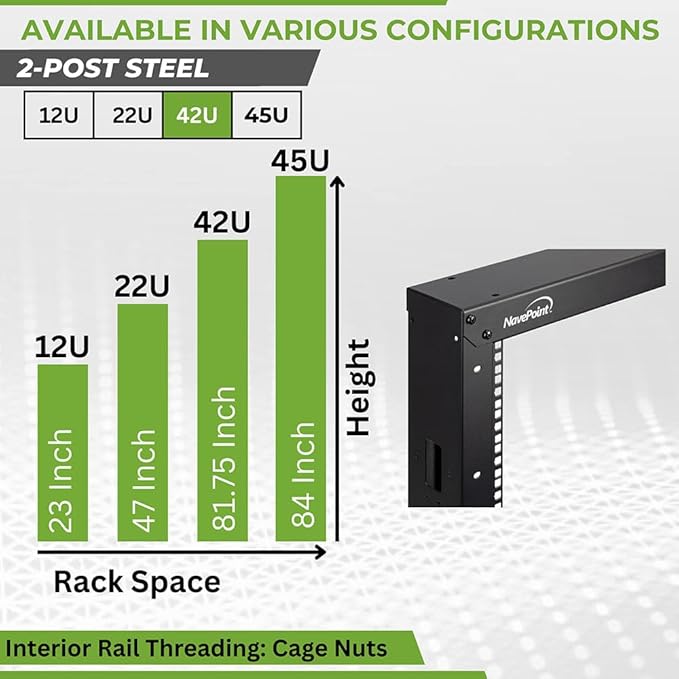 NavePoint 42U 2 Post Open Frame Server Rack - Image 3