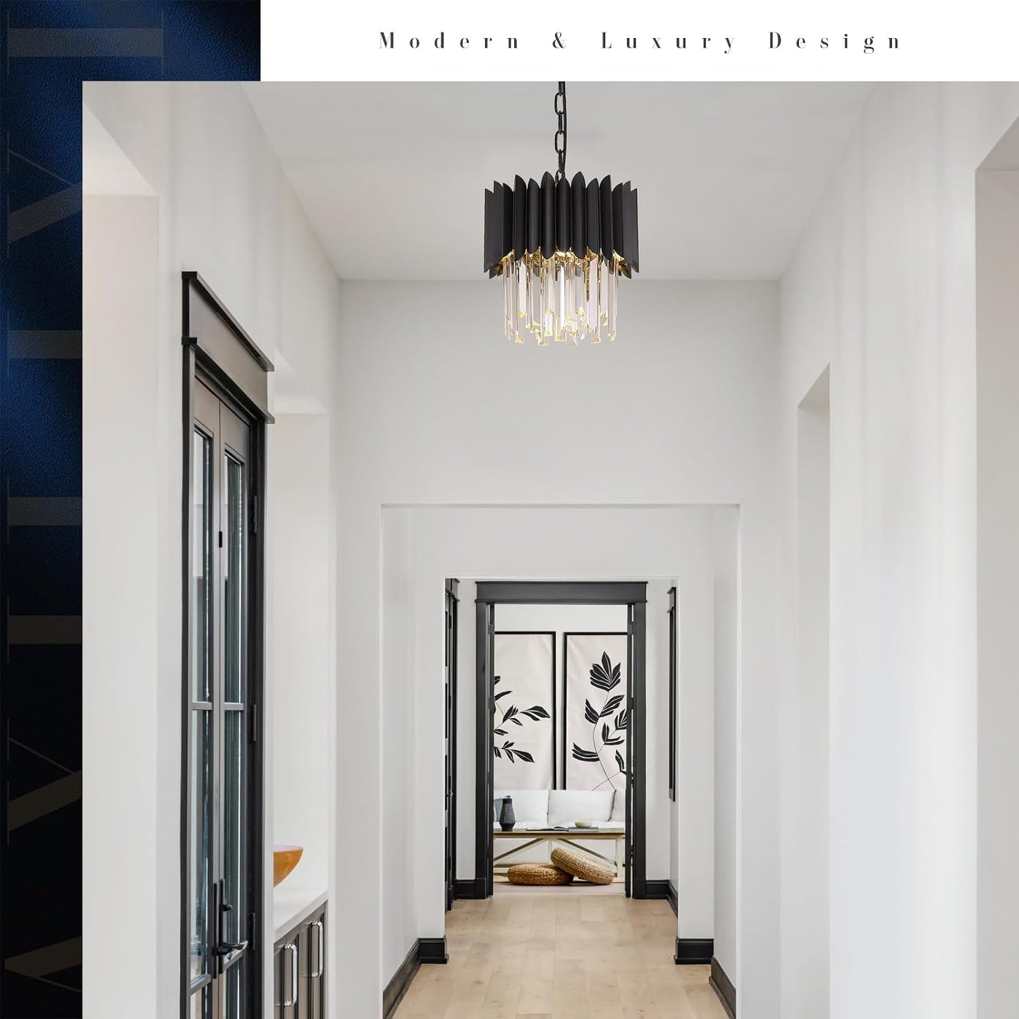 Black Crystal Chandelier Small K9 Crystal Round Pendant Lights 11.8in Adjustable Modern Crystal Ceiling Pendant Light Fixture 3-Lights for Dining Room Living Room Kitchen Foyer Entryway