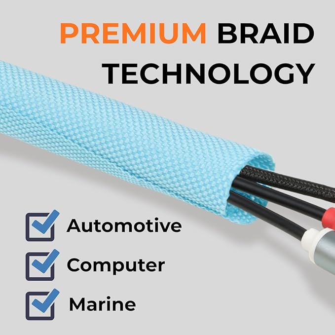 Holed 1/2 inch Split Braided Cable Management Sleeve - Image 2