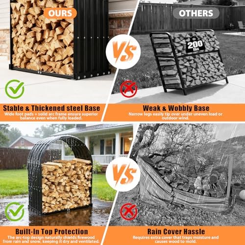 heavy duty firewood rack with top cover, outdoor, front angle view