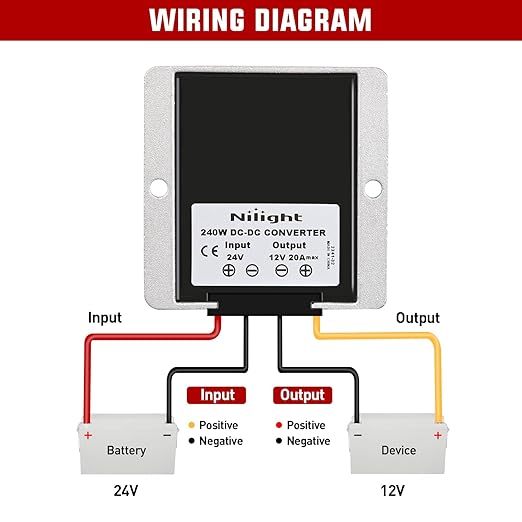Nilight 24V to 12V Voltage Converter 240W 20A Regulator Step Down to 12VDC - Image 3