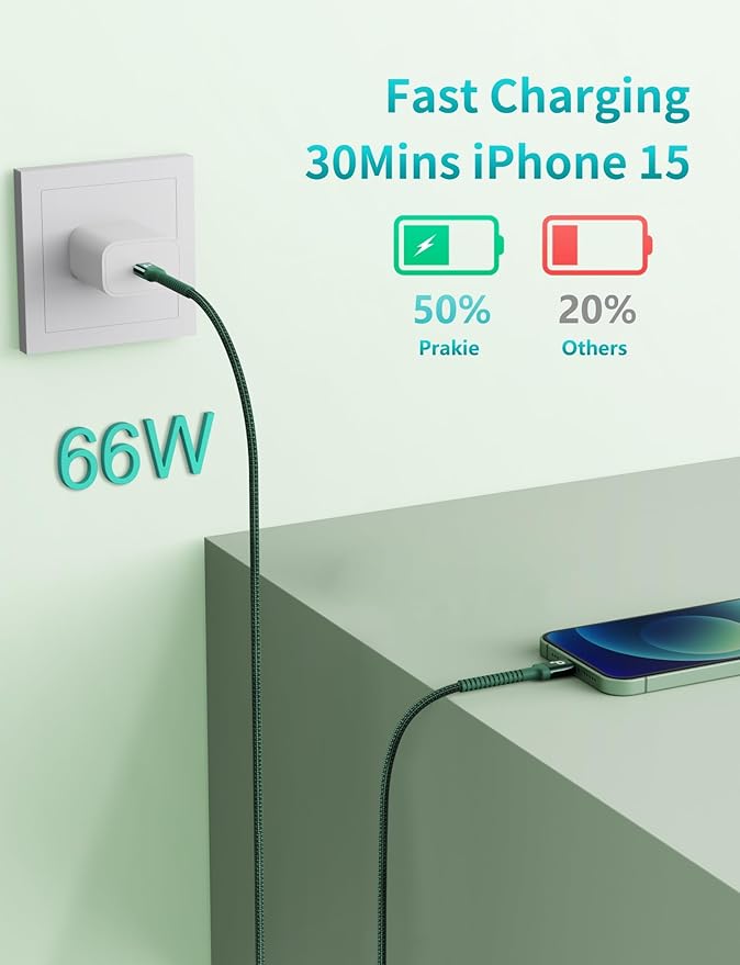 USB C Cable Fast Charging 10FT, iPhone 16 15 Charger Long Type C Nylon Braided - Image 2