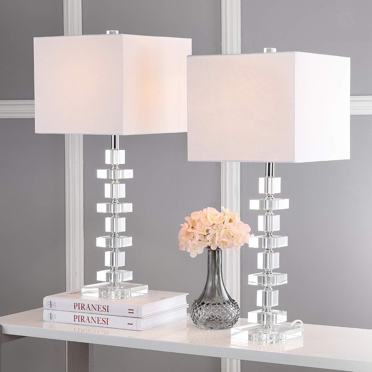 SAFAVIEH Lighting - Deco 28.5" Crystal Table Lamp Set of 2 with USB Charging Port, Chrome Bedroom Living Room Home Office Lighting, LED Bulbs Included (LIT4169A-SET2-U)