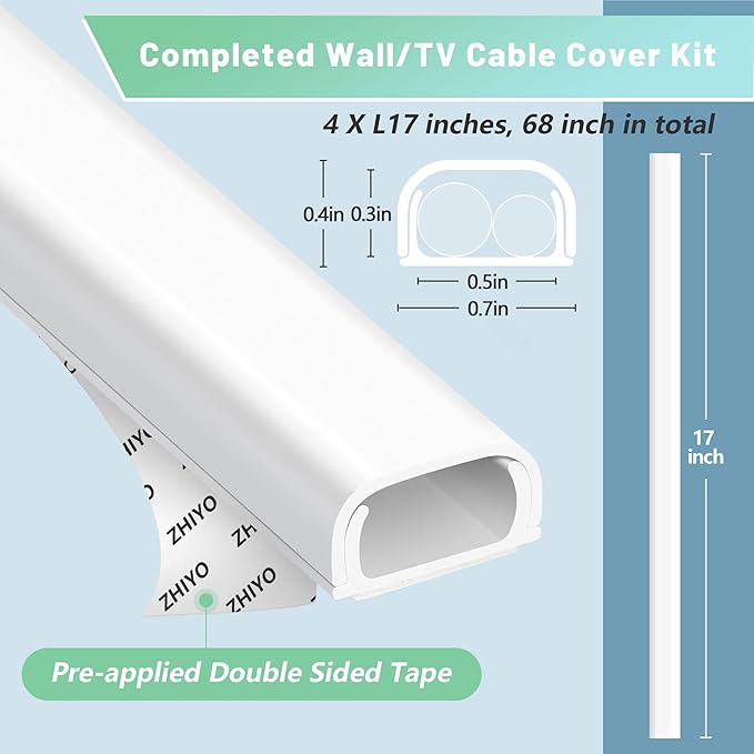 Wire Covers for 2 Cords, 68in Wire Hider on Wall Mounted, Cable Cover Paintable - Image 5