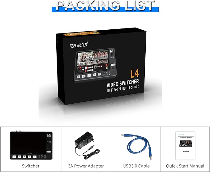 Feelworld L4 Switcher 10.1 Inch Touch Screen Multi-Camera Video Mixer Switcher - Image 9