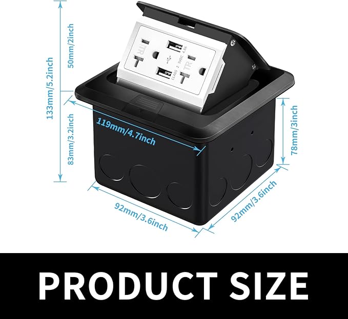 Vagueior Recessed Floor Electrical Outlet Kit, Waterproof Electrical Outlet - Image 2