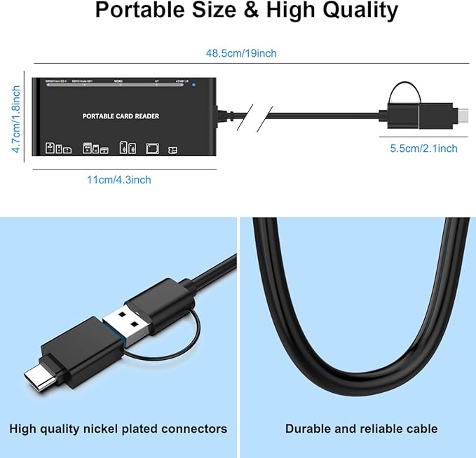 USB C USB3.0 Multi Card Reader for SD, Micro SD, MS Cards - 7 in 1 Adapter Hub - Image 7