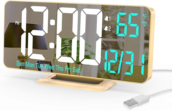 KOSUMOSU Dual Alarm Clock 6.7in Gold Desk Clock by KOSUMOSUTECHNOLOGY