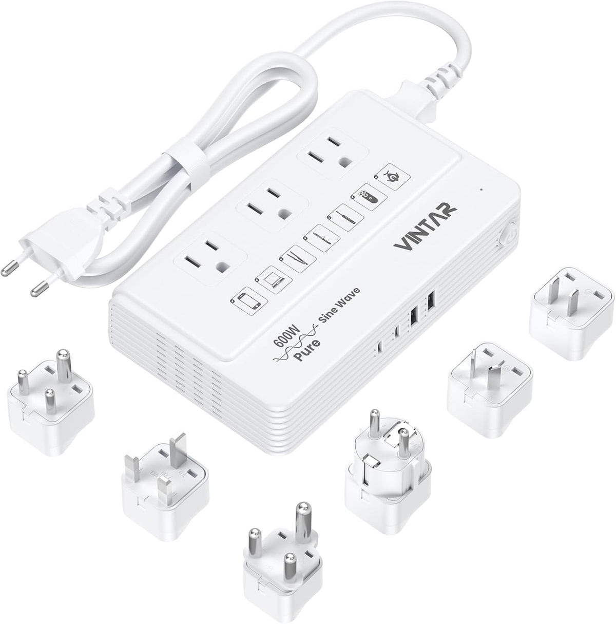 220V to 110V Travel Voltage Converter, VINTAR 600W Pure Sine Wave Voltage