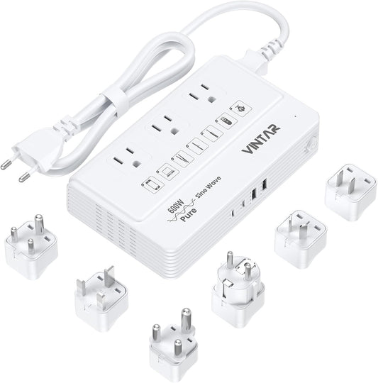 220V to 110V Travel Voltage Converter, VINTAR 600W Pure Sine Wave Voltage