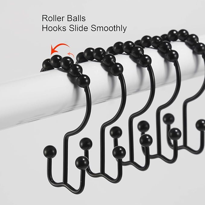Shower Curtain Hooks, Goowin Shower Curtain Rings, Stainless Steel Black Shower - Image 5