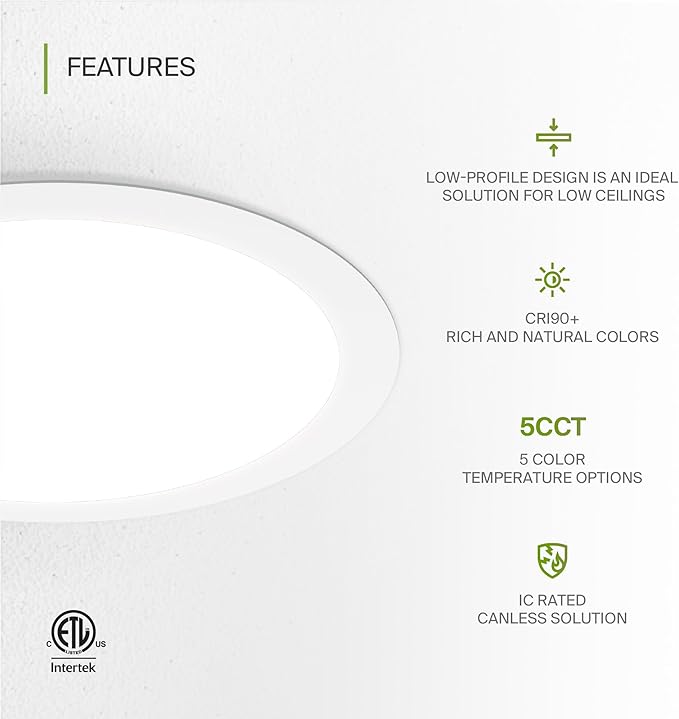 ASD 1 Pack 11/12 Inch LED Recessed Lighting 24W, 5 CCT 2700K-5000K CRI90+ - Image 3