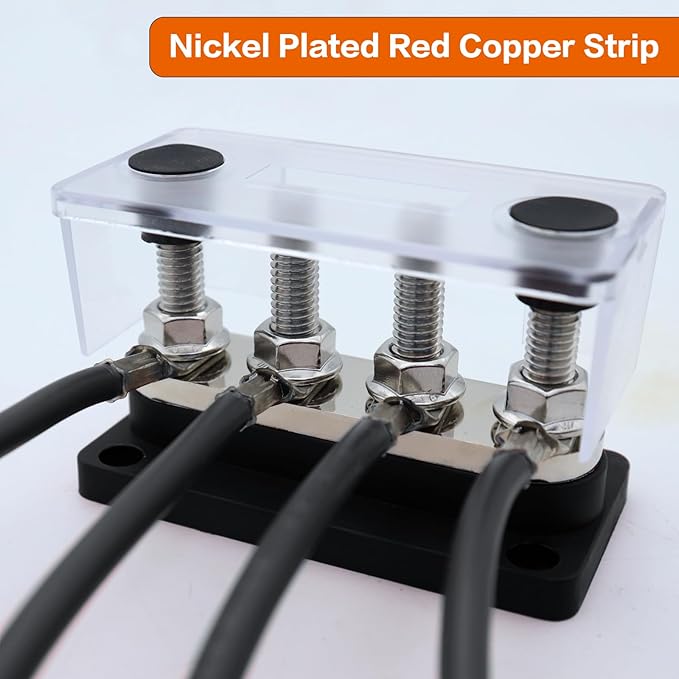 AMOMD 300A Bus Bars 4 Terminal Studs M10 Nickel Plated Copper Distribution - Image 7