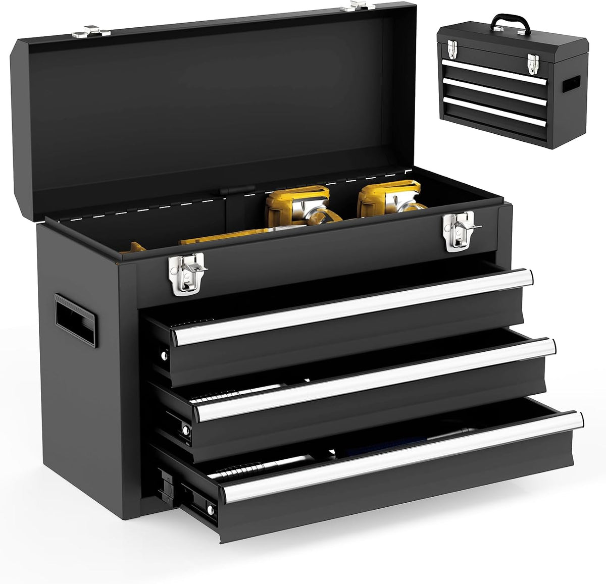 3 drawer metal tool box, portable metal tool, main product view
