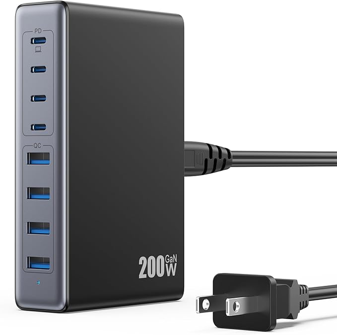 200W USB C Charger Block, GaN IV Charging Station 8 Ports, QC4.0 Fast Charging by LanLuk