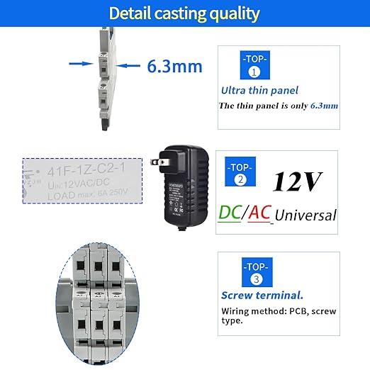 ZJWZJH Miniature Power Relay 12V DC/AC HF41F/12-ZS 5 Pin 1NO 1NC 6A SPDT - Image 2
