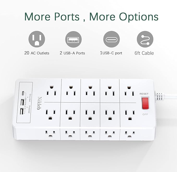 Power Strip Surge Protector 23 in 1, 6ft Extension Cord - Image 4