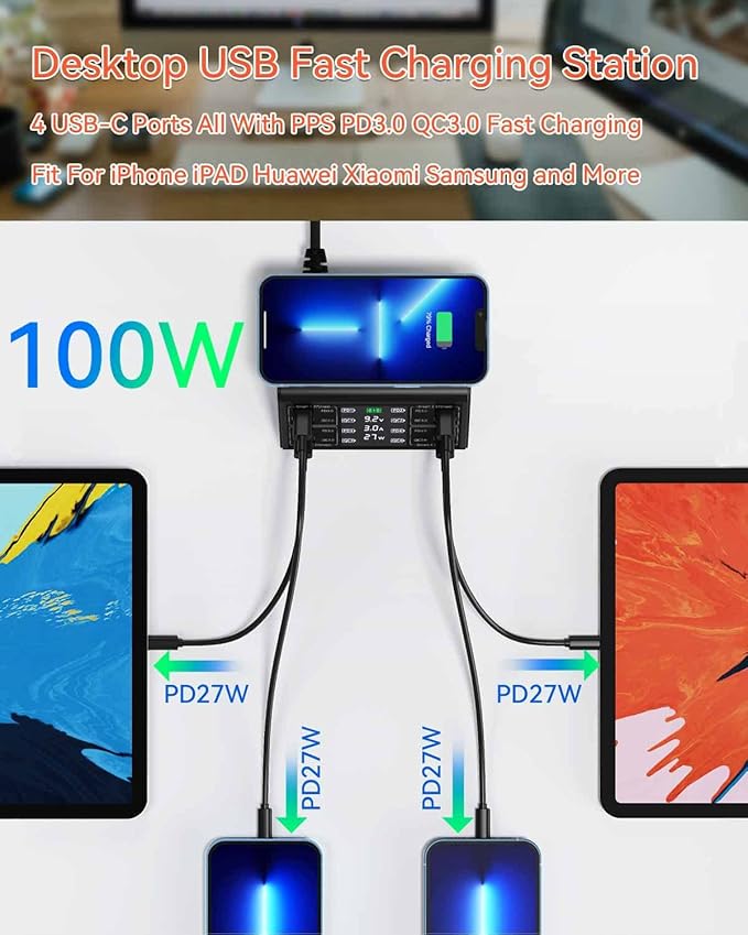 USB Charger, ASOMETECH 100W 8 Port Multiple USB Charging Station - Image 2