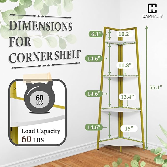 CAPHAUS Tall Corner Shelf Stand, 4-Tier Display Shelves, Ladder Corner Wood - Image 2