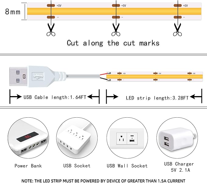 UVTaoYuan Short Led Strip Lights 5V USB LEDs Display Cabinet Lighting USB 8mm - Image 6